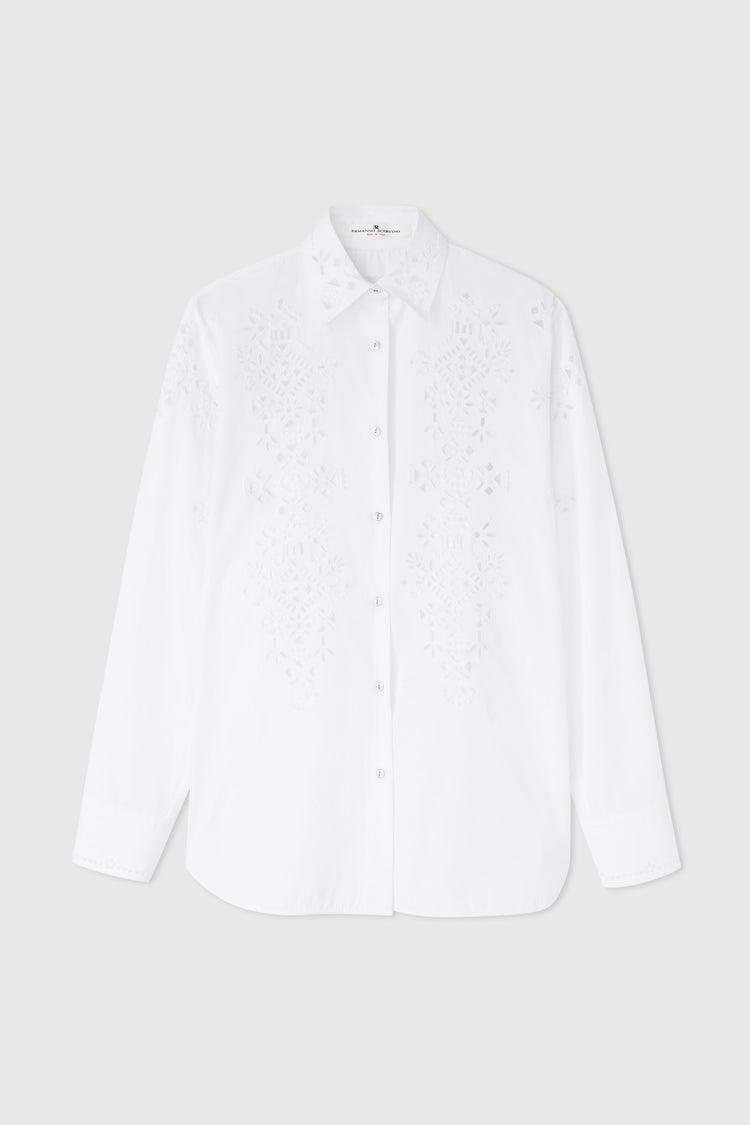 Oversize cotton poplin shirt with geometric cut-out