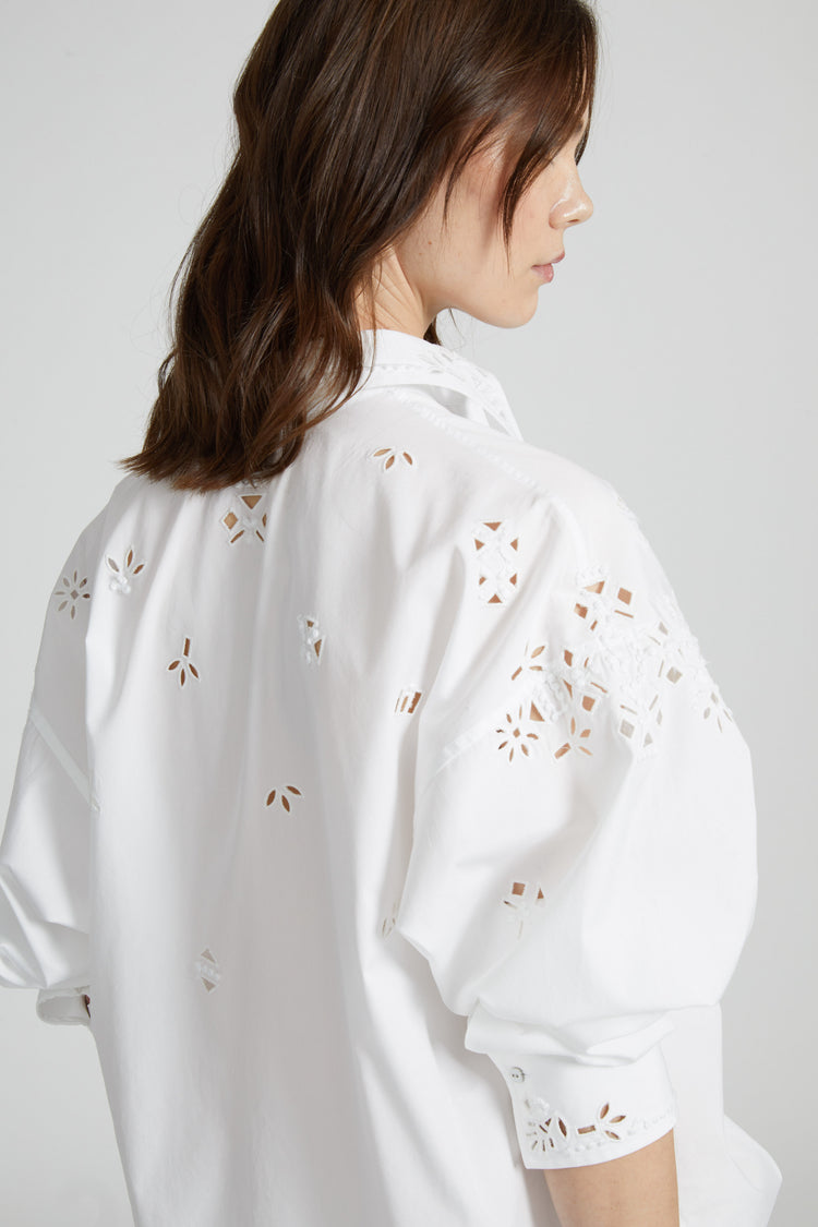 Oversize cotton poplin shirt with geometric cut-out