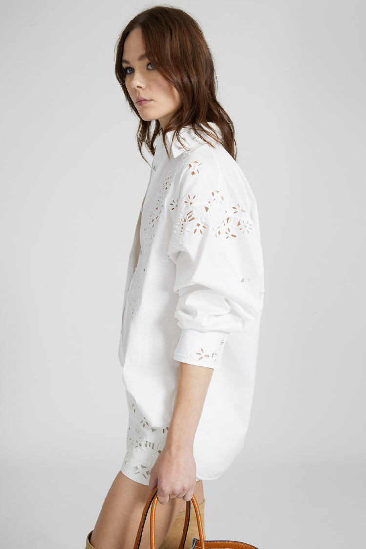 Oversize cotton poplin shirt with geometric cut-out