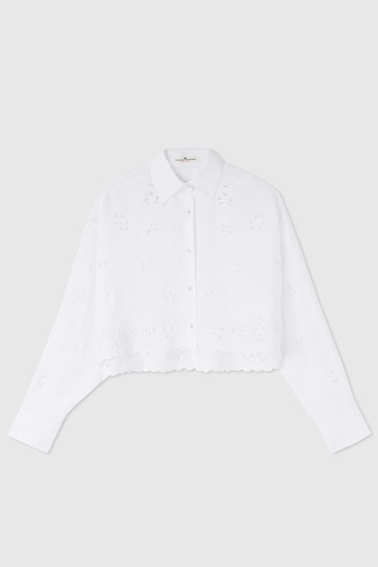 Cotton muslin crop shirt with geometric cut-out