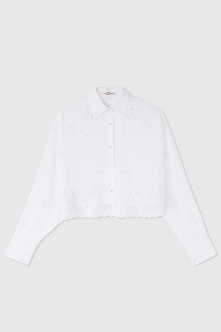 Cotton muslin crop shirt with geometric cut-out