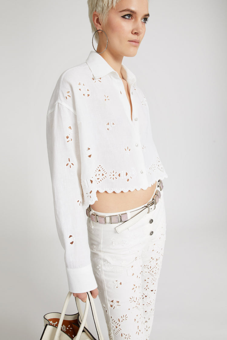 Cotton muslin crop shirt with geometric cut-out