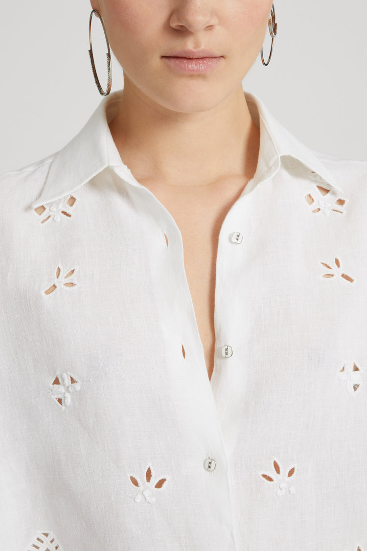 Cotton muslin crop shirt with geometric cut-out