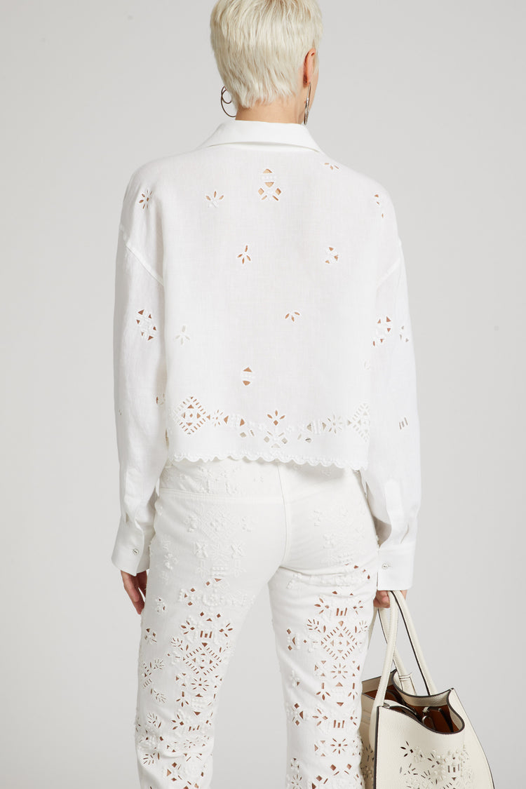 Cotton muslin crop shirt with geometric cut-out