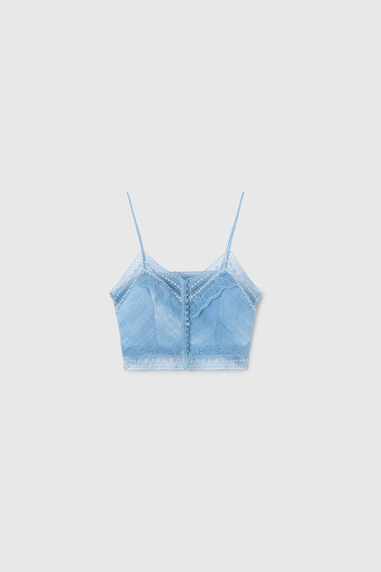 Short top with fine straps and valencienne lace