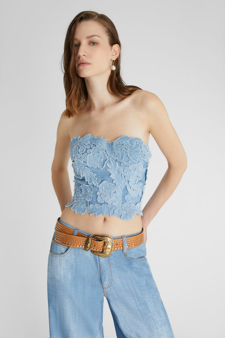 Structured bustier with handmade appliqués