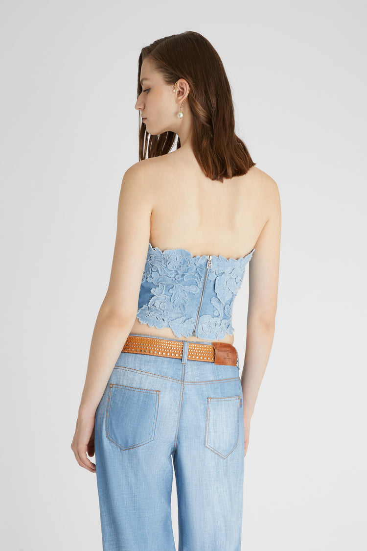 Structured bustier with handmade appliqués