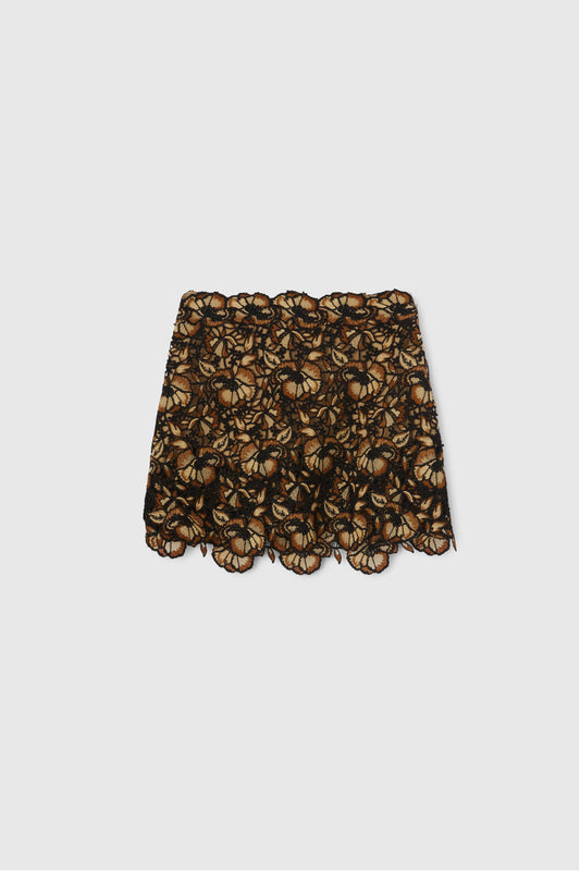 Macramé lace mini skirt with nude-coloured lining