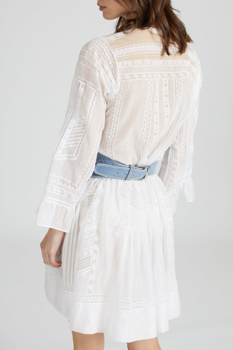 Short skirt in cotton muslin with valencienne lace details