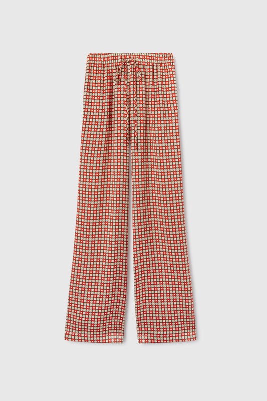 Pure silk crepe de chine palazzo trousers with tie print