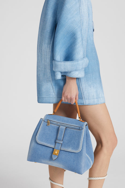 Medium Liza in denim with hammered calfskin details