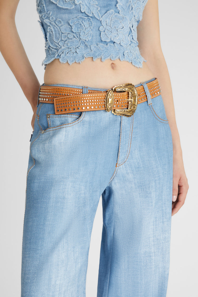 Calfskin belt with micro studs