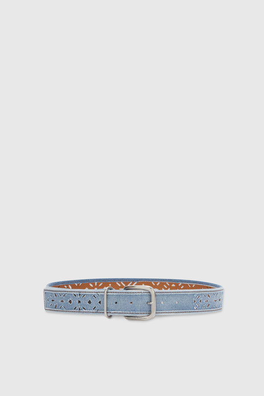 Denim belt with geometric cut-out