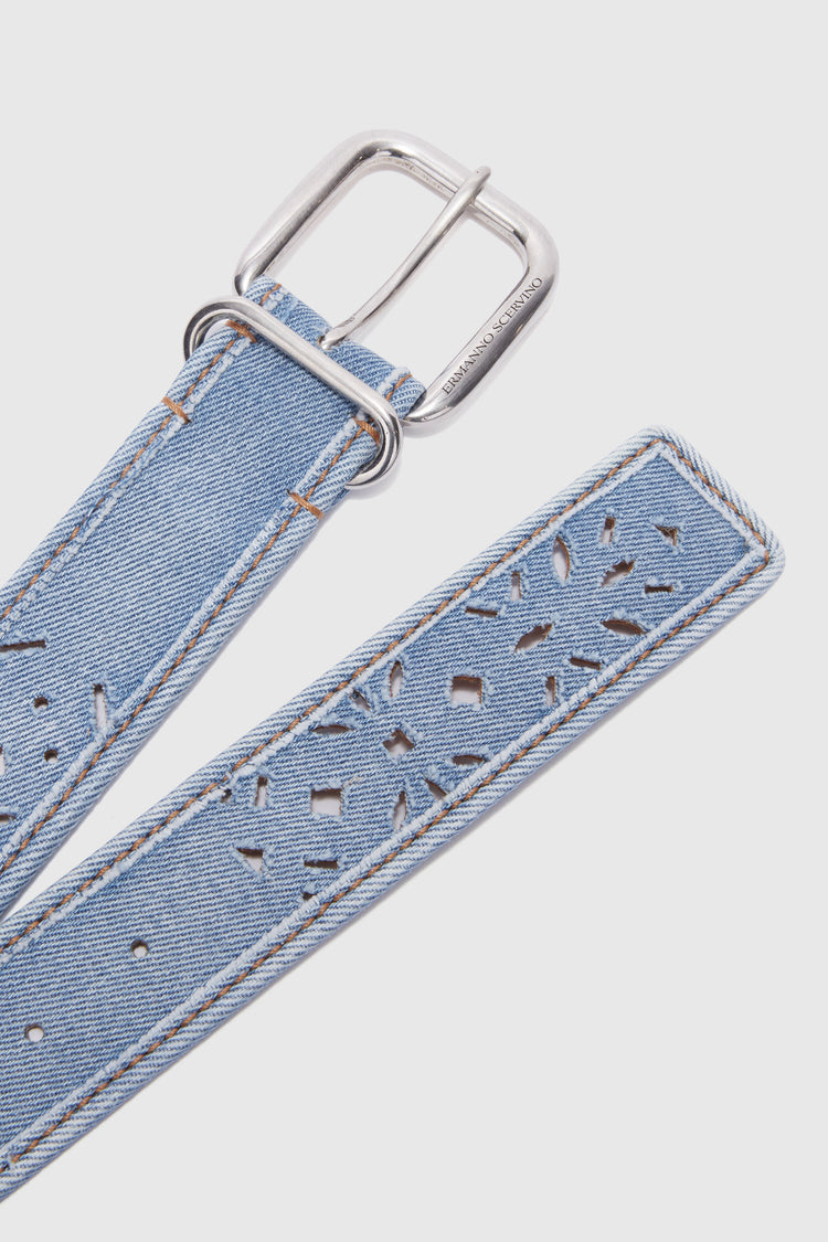 Denim belt with geometric cut-out