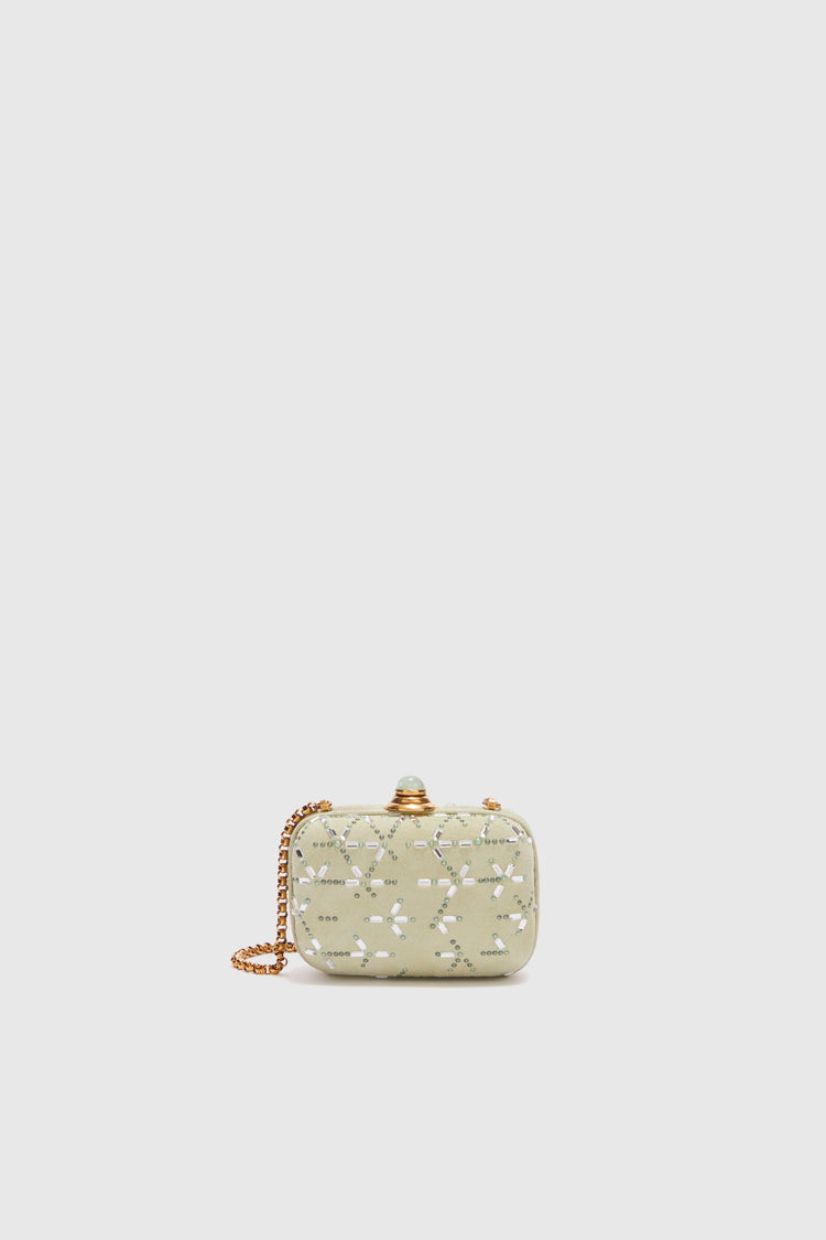 Micro clutch jewel in suede with crystals