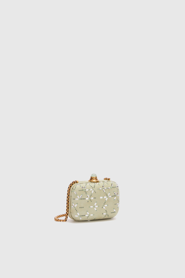 Micro clutch jewel in suede with crystals