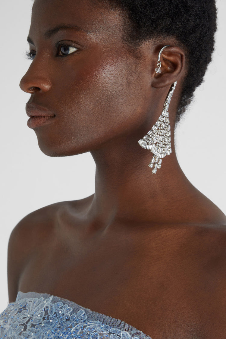 Floral ear cuff with silver stones