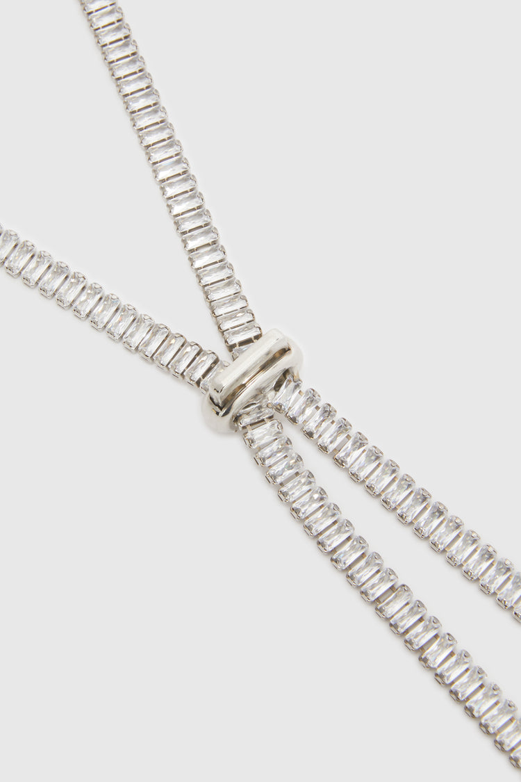 Adjustable silver micro stone necklace