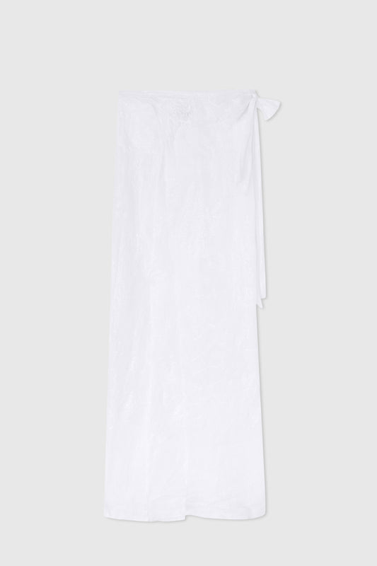 Handmade ramie pareo skirt with floral embroidery