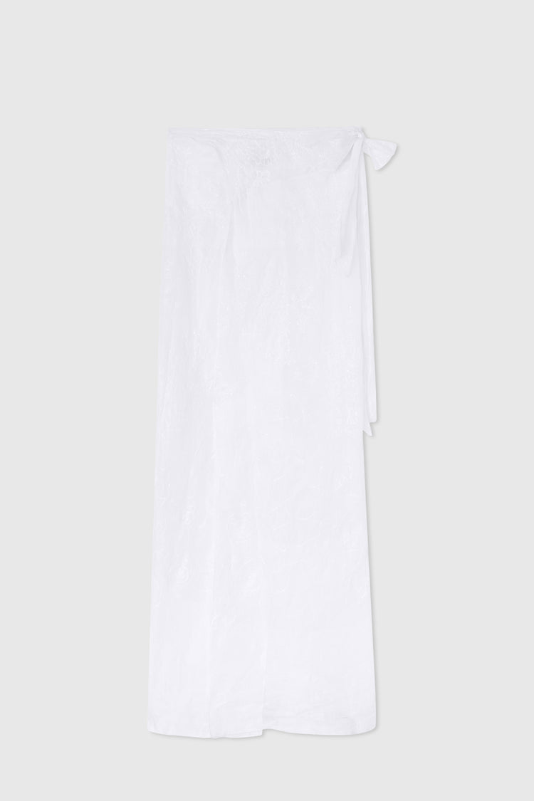 Handmade ramie pareo skirt with floral embroidery