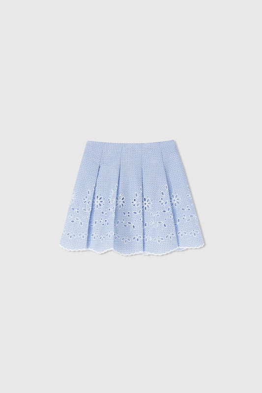 Pure cotton short skirt with tie print and sangallo lace on the bottom