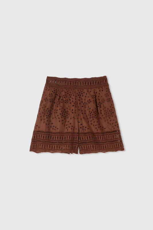 Cotton-blend shorts in sangallo workmanship with a jour effect