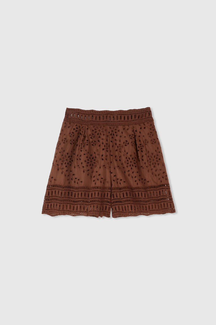 Cotton-blend shorts in sangallo workmanship with a jour effect
