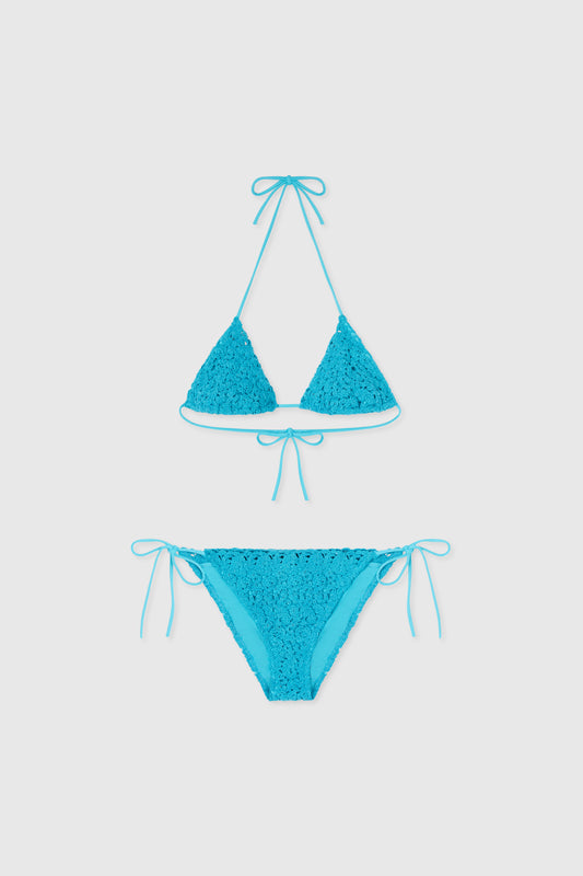 Aqua green macramé lace triangle bikini