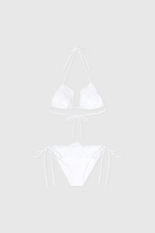 White bikini with triangle and Chantilly lace