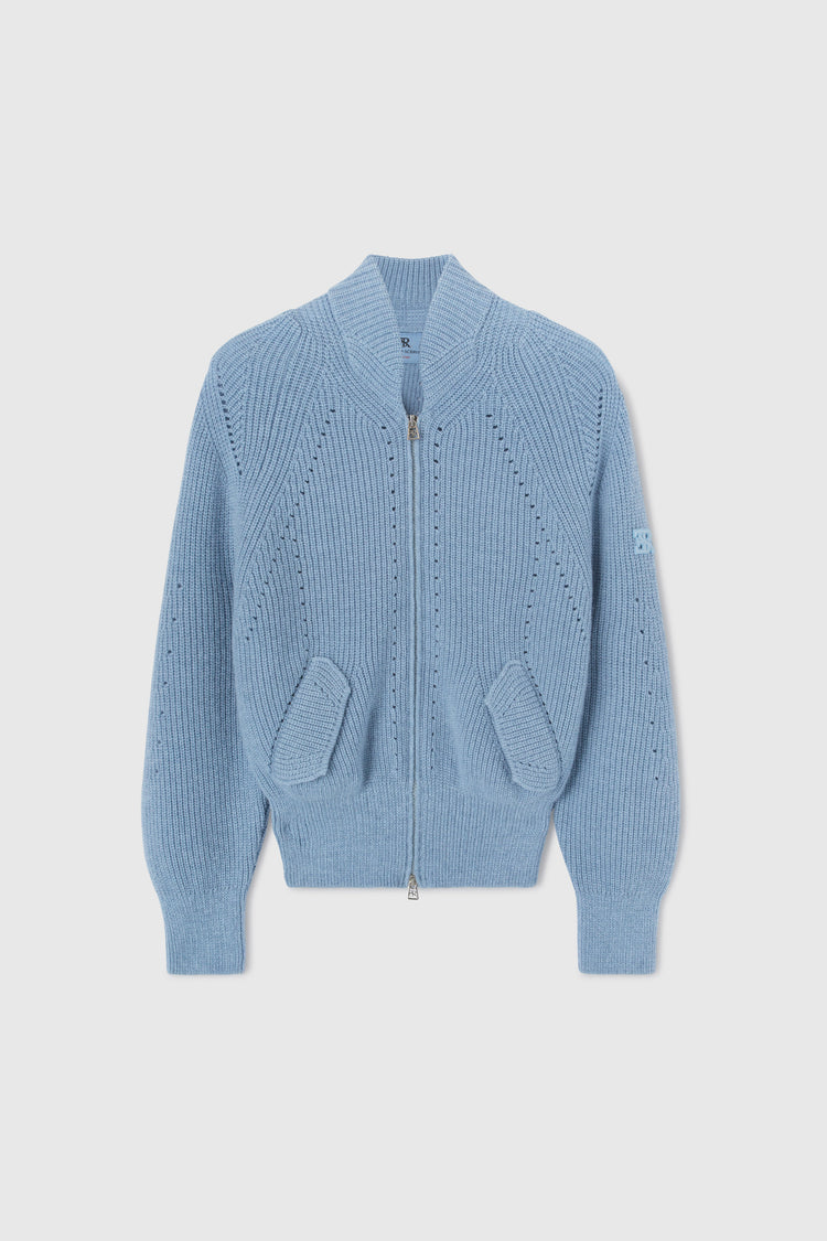 Pure cashmere bomber with pearl stitch craftsmanship