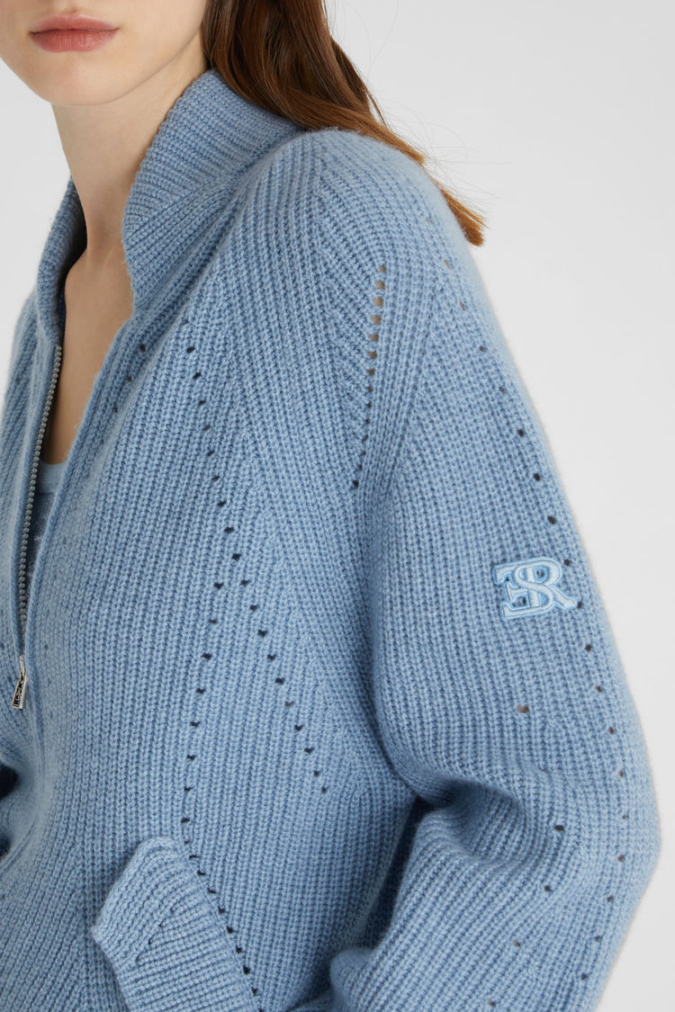 Pure cashmere bomber with pearl stitch craftsmanship