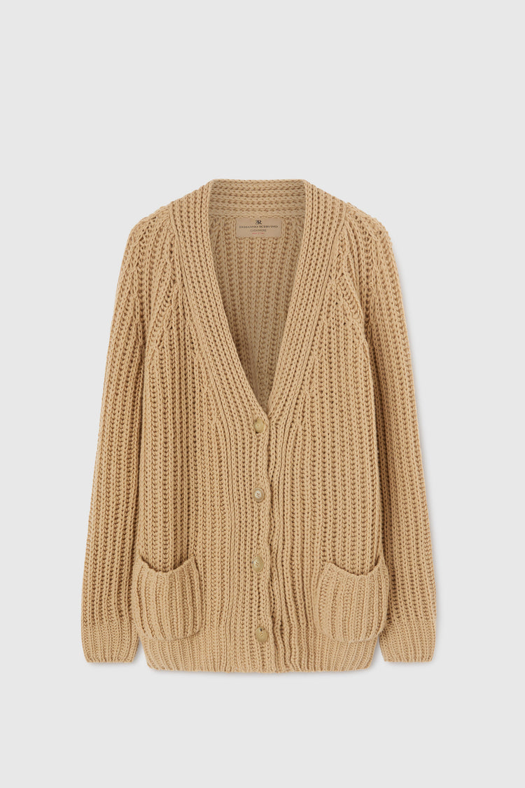 Pure cashmere cardigan with English rib knit