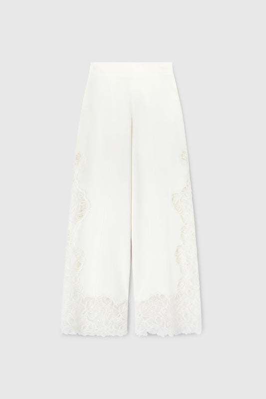 Viscose blend cropped trousers with lace