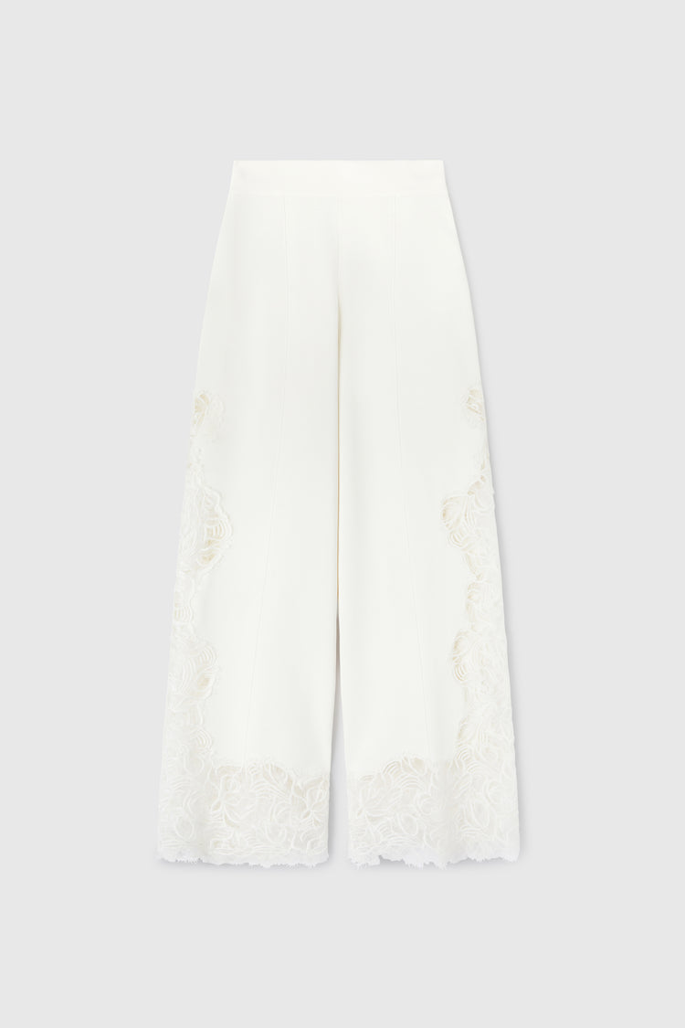 Viscose blend cropped trousers with lace