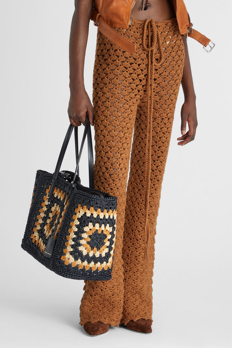 Brown trousers in pure cotton with hand-made crochet work