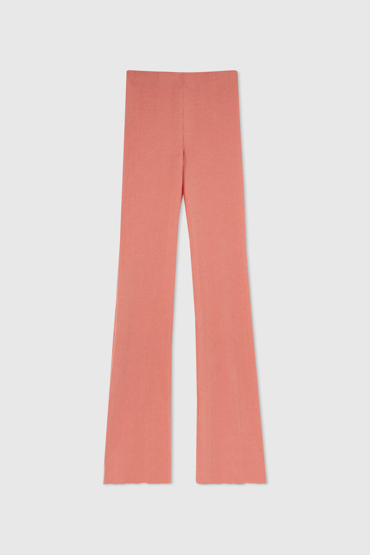 Long flared trousers in cotton knit with ribbed workmanship