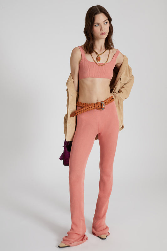 Long flared trousers in cotton knit with ribbed workmanship