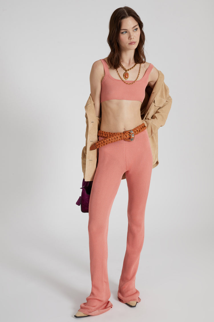 Long flared trousers in cotton knit with ribbed workmanship