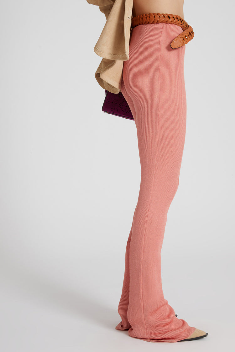 Long flared trousers in cotton knit with ribbed workmanship