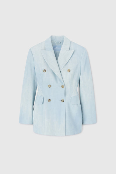 ジャケット ERMANNO SCERVINO DOUBLE-BREASTED JACKET IN PRINTED VISCOSE Luxury double-breasted jacket with denim print - Ermanno