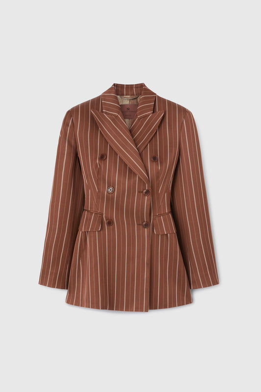 Double-breasted sculptural blazer with pinstripe pattern