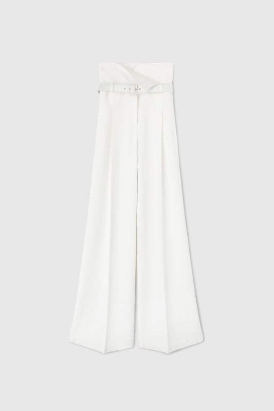 High-waisted palazzo pants with belt