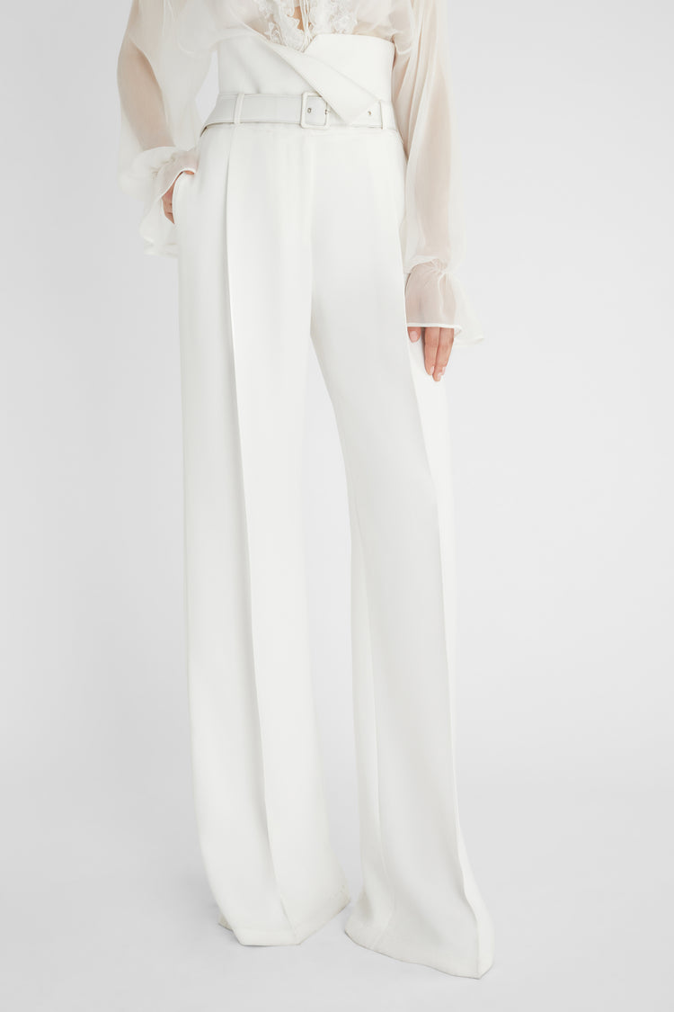 High-waisted palazzo pants with belt