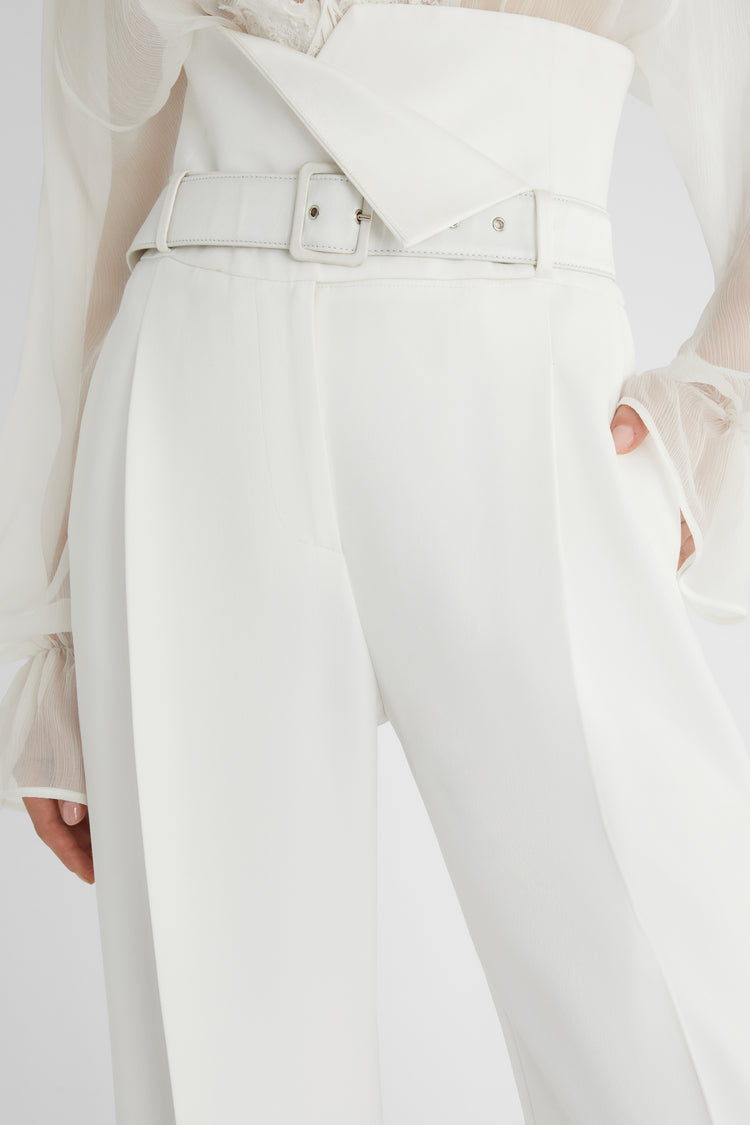 High-waisted palazzo pants with belt