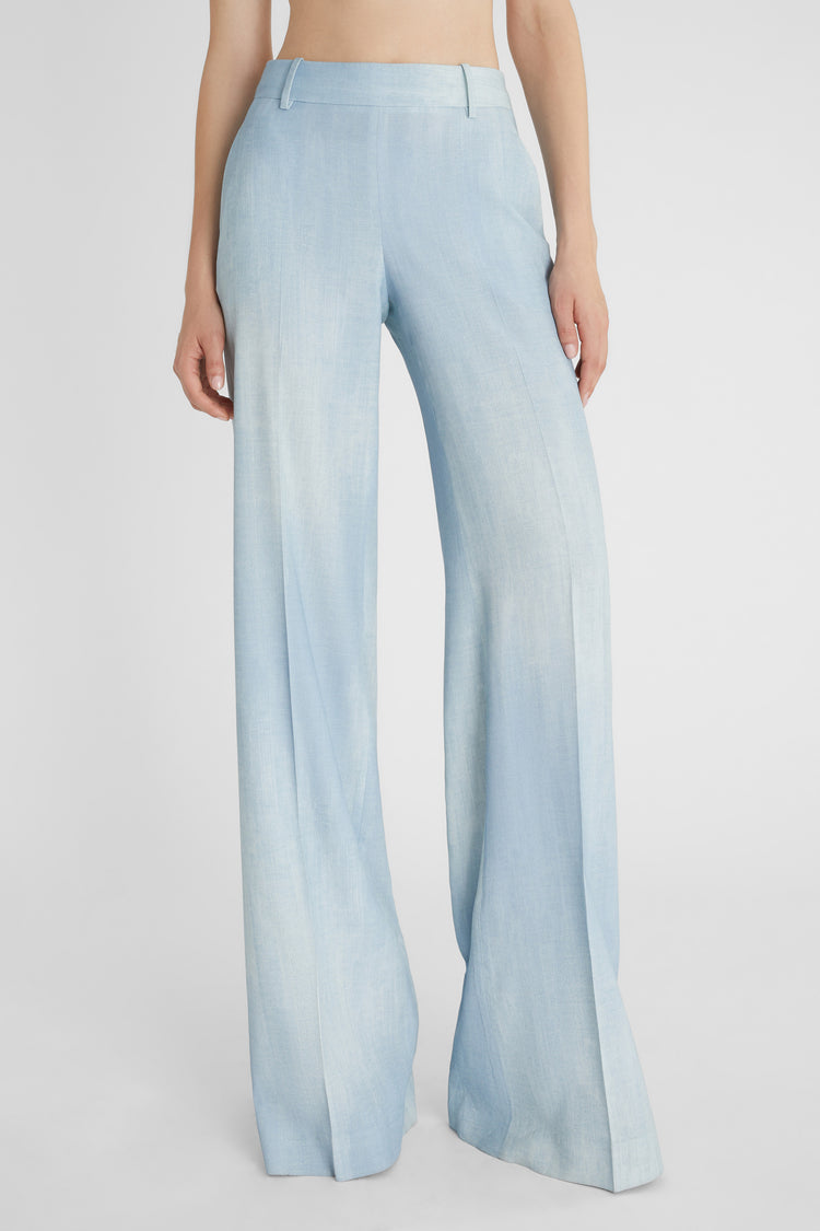 Pantalone palazzo in marocain stampa denim chiaro