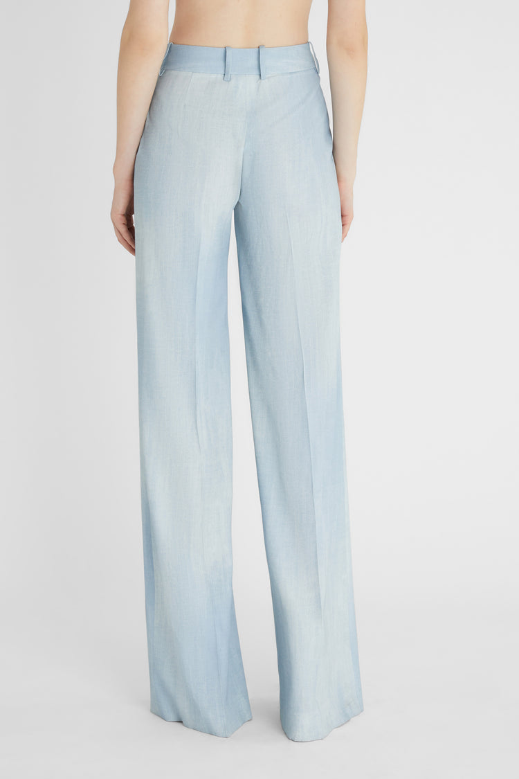 Pantalone palazzo in marocain stampa denim chiaro