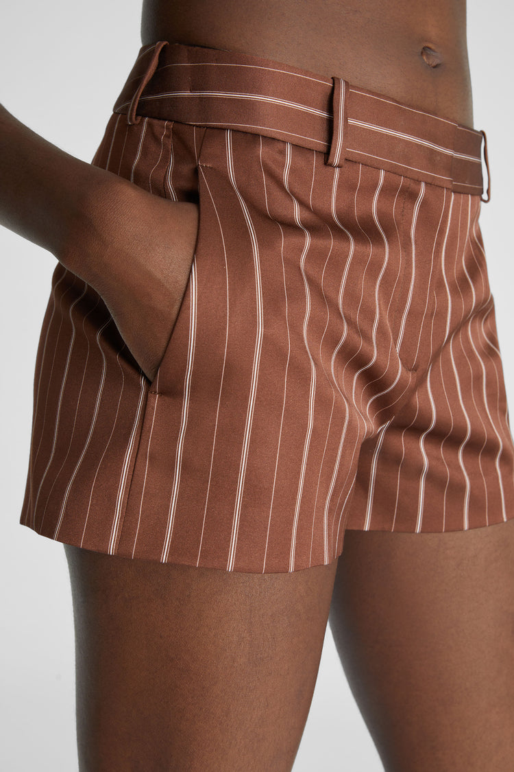 Satin shorts with pinstripe print