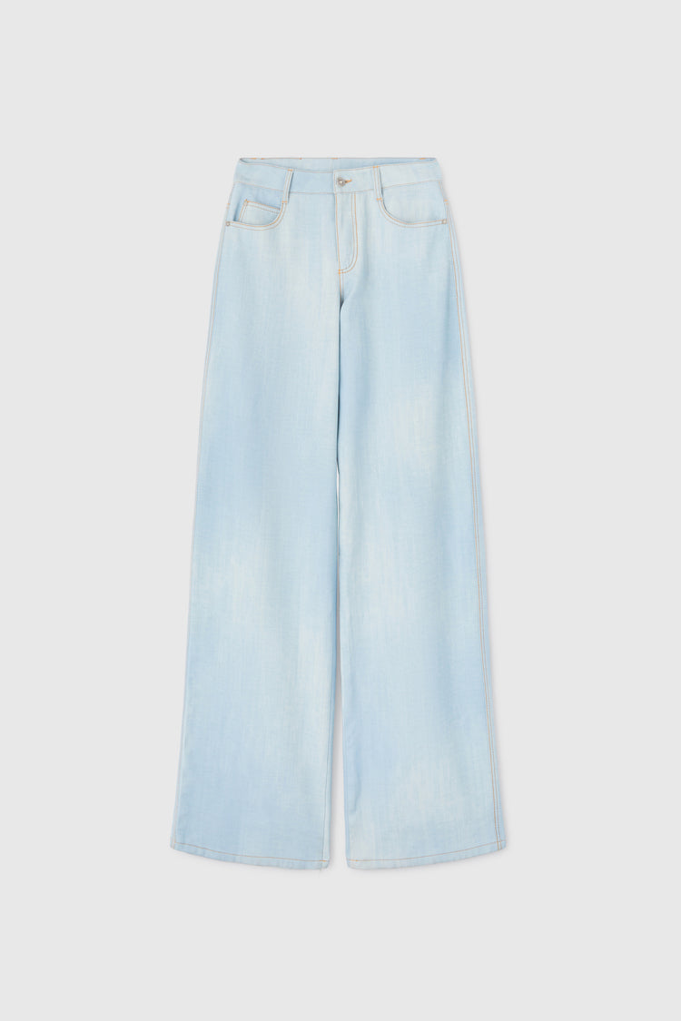 Palazzo trousers in marocain denim print light wash