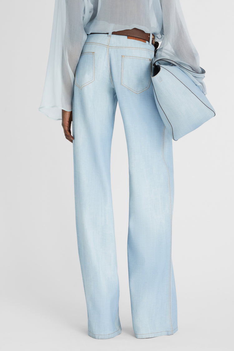 Palazzo trousers in marocain denim print light wash