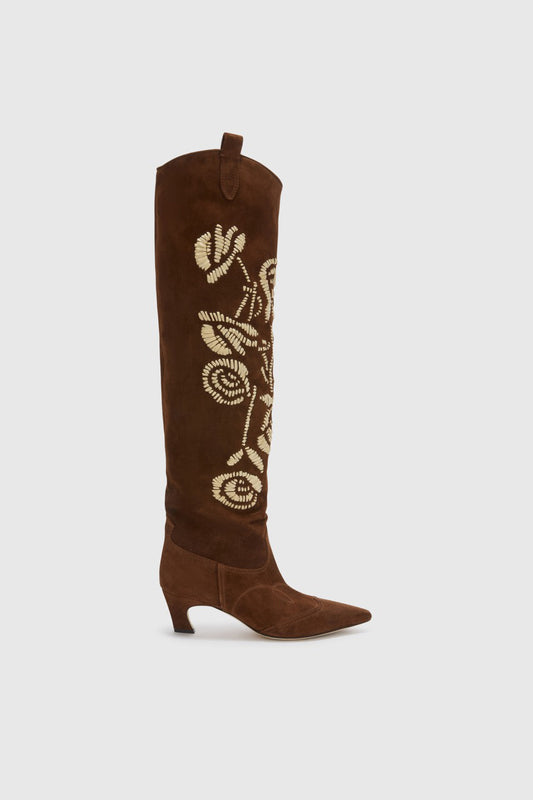 Texan with heel and floral embroidery in rafia made by hand